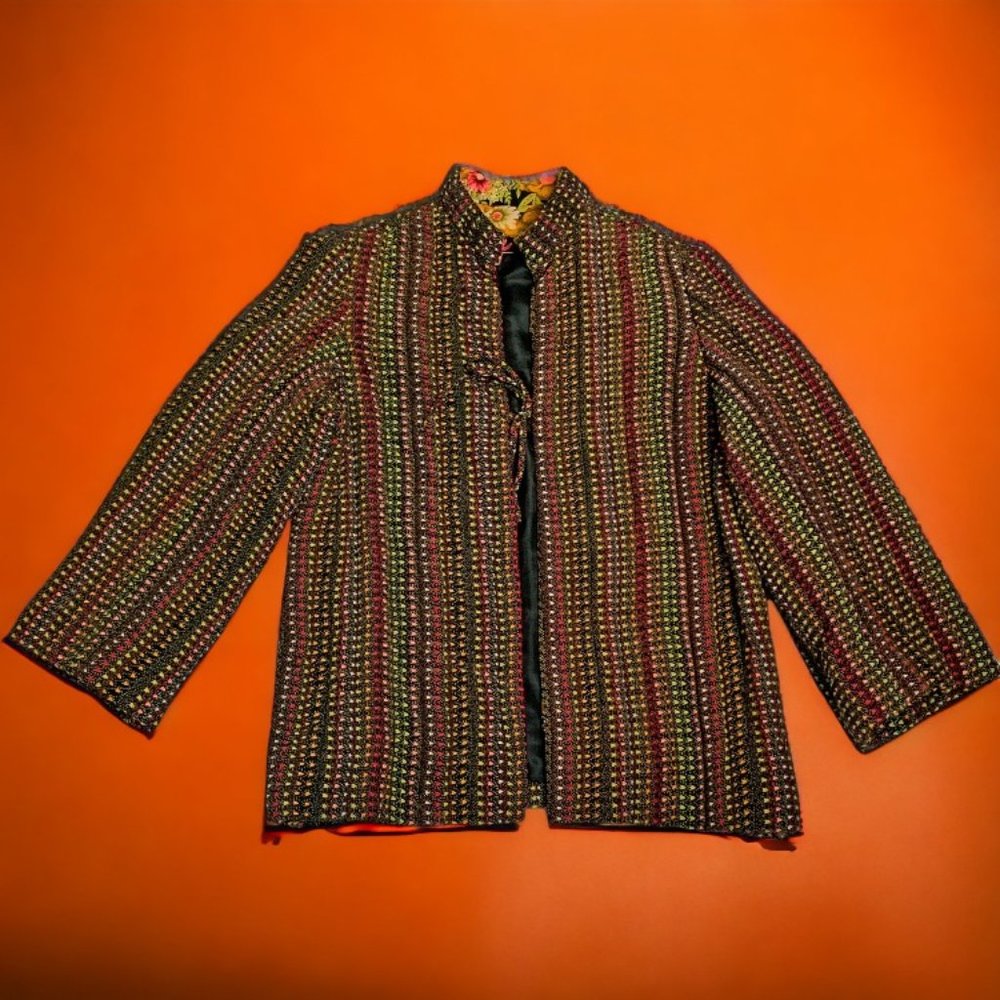 RARE Vintage LA VETTA of Beverly Hill‎ Multi Color Silk Quilted Jacket